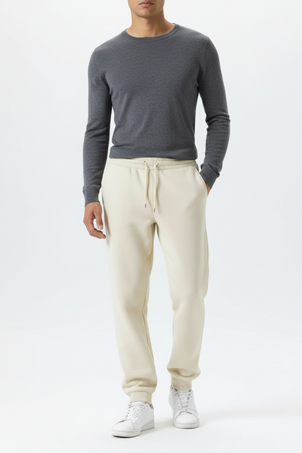 Pantalon Blanc Molletonné Confortable Décontracté Sport - Beige