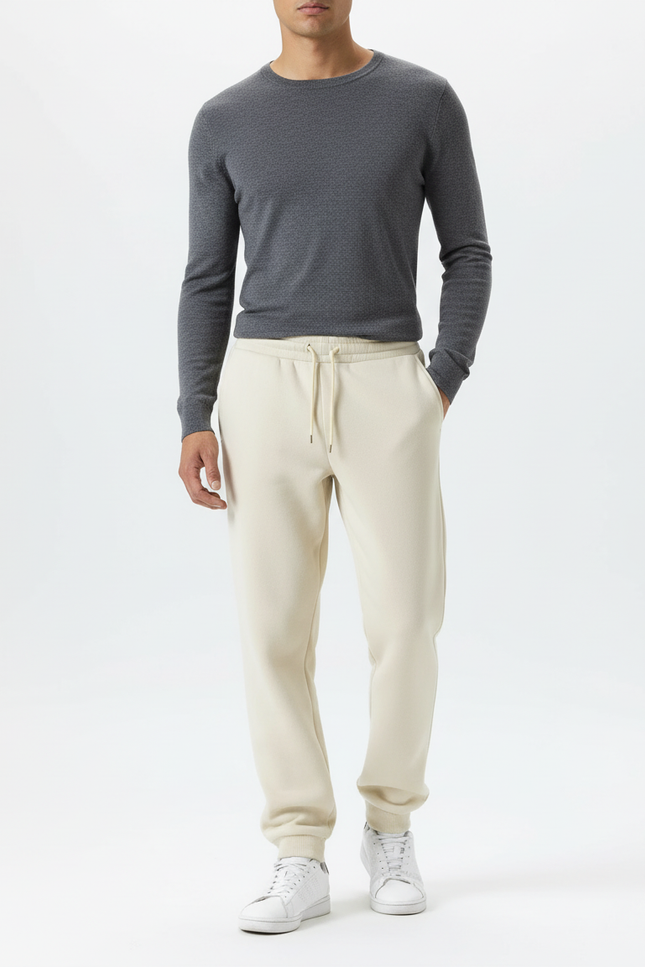 Pantalon Blanc Molletonné Confortable Décontracté Sport - Beige