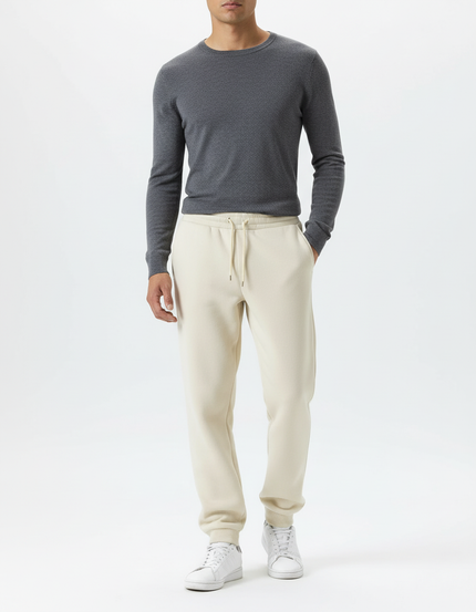 Pantalon Blanc Molletonné Confortable Décontracté Sport - Beige