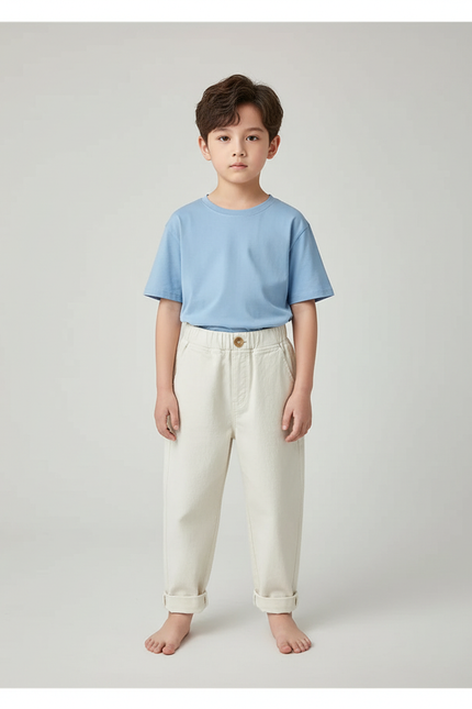 Pantalon Blanc Coton Ample Décontracté Enfant Simple - Beige Toile