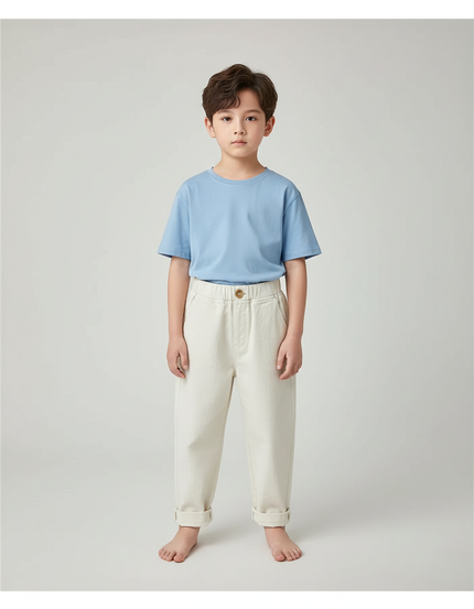 Pantalon Blanc Coton Ample Décontracté Enfant Simple - Beige Toile