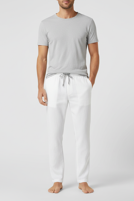 Pantalon Lin Blanc Homme Grande Taille