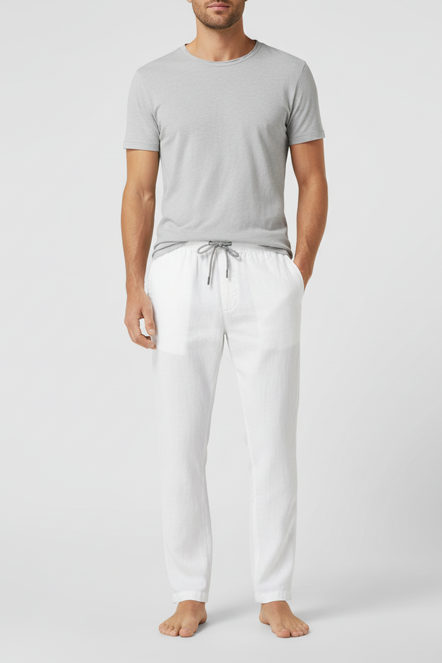 Pantalon Lin Blanc Homme Grande Taille