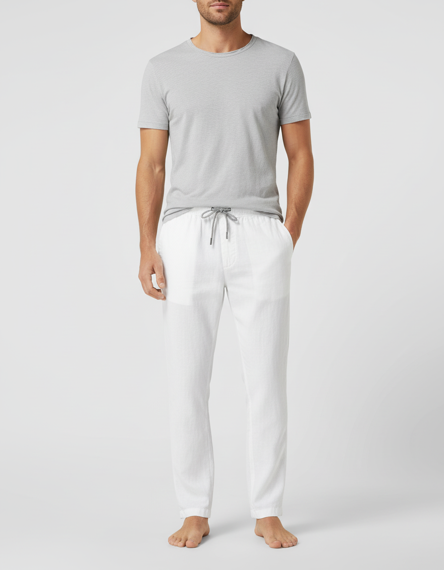 Pantalon Lin Blanc Homme Grande Taille