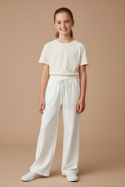 Pantalon Blanc Ample Droit Confortable Enfant - Molleton
