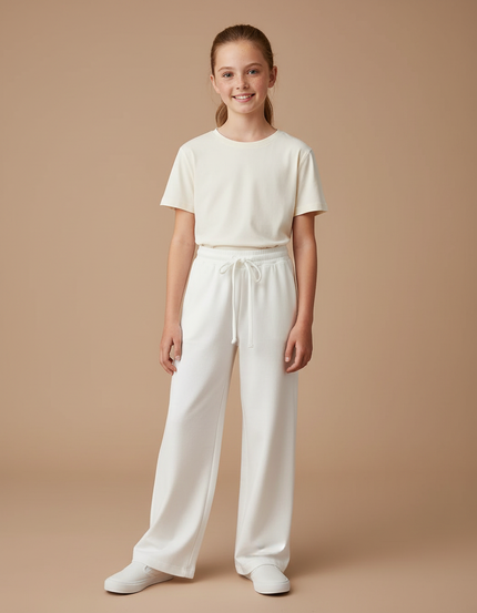 Pantalon Blanc Ample Droit Confortable Enfant - Molleton