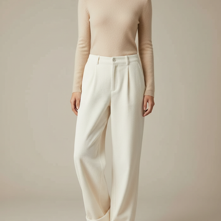 Pantalon Blanc Côtelé Droit Ample Confortable - Cordé