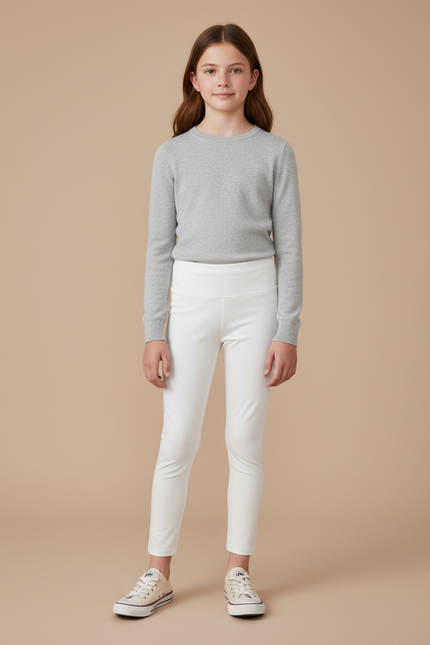 Pantalon Blanc Élastique Confortable Slim Fille - Maille