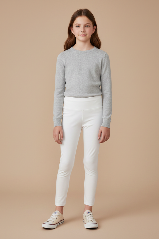 Pantalon Blanc Élastique Confortable Slim Fille - Maille