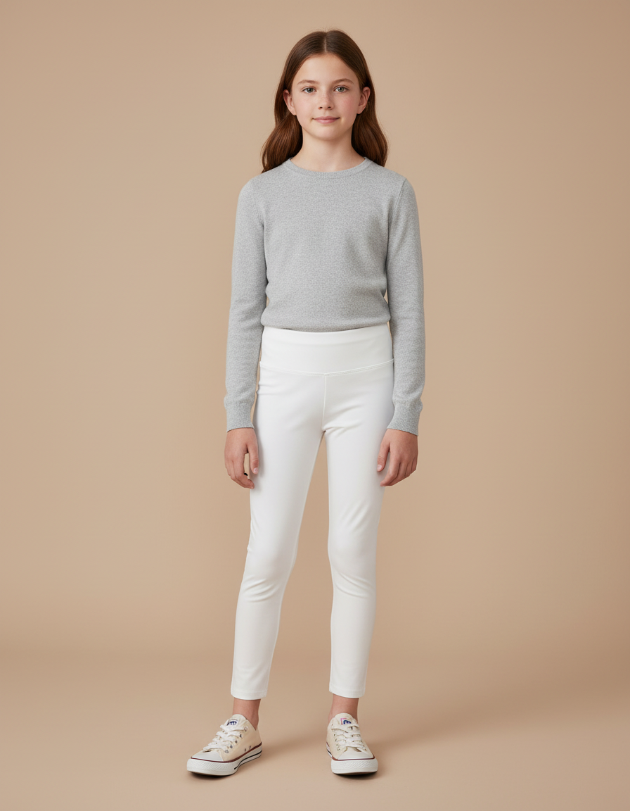 Pantalon Blanc Élastique Confortable Slim Fille - Maille
