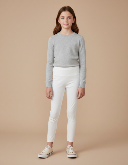 Pantalon Blanc Élastique Confortable Slim Fille - Maille