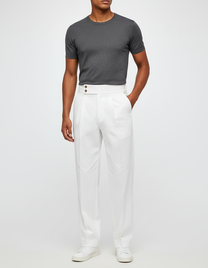 Pantalon Blanc Droit Plissé Habillé Homme Élégant - Gabardine