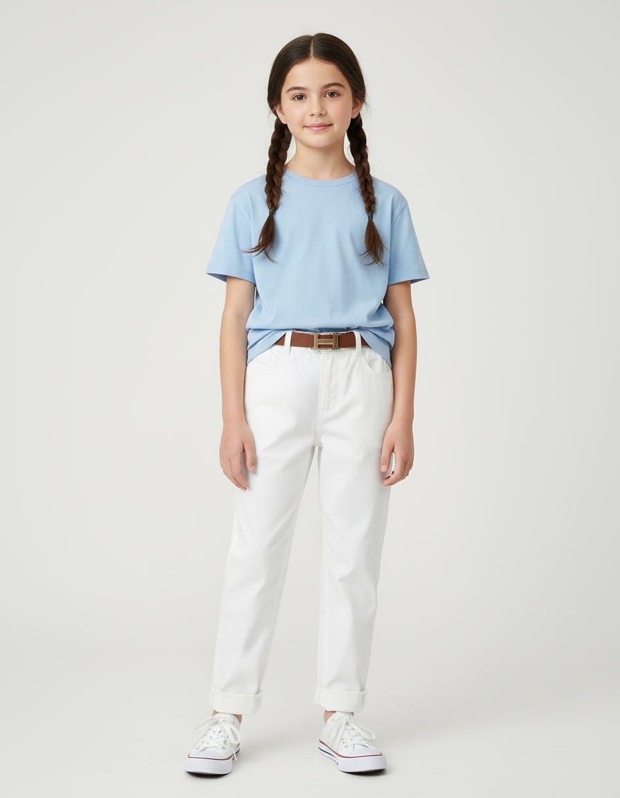 Pantalon Blanc Droit Coton Décontracté Enfant