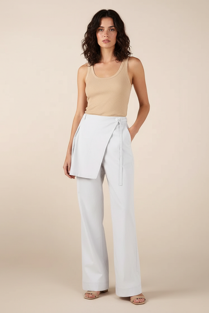 Pantalon Blanc Fluide Ample Élégant Jupe-Culotte - Gabardine