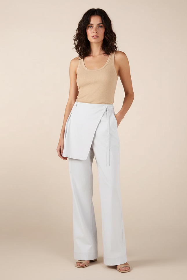 Pantalon Blanc Fluide Ample Élégant Jupe-Culotte - Gabardine