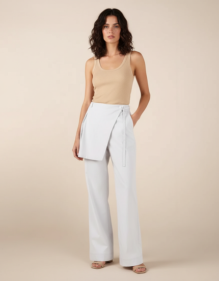 Pantalon Blanc Fluide Ample Élégant Jupe-Culotte - Gabardine