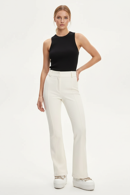 Pantalon Blanc Côtelé Évasé Taille Haute Élégant - Cordé