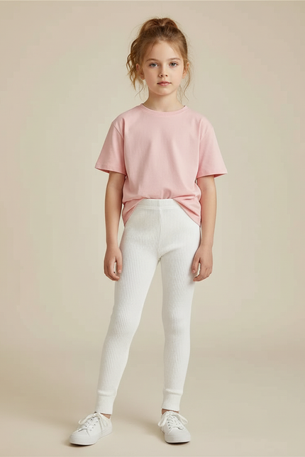 Pantalon Blanc Côtelé Enfant Confortable Rayé - Maille