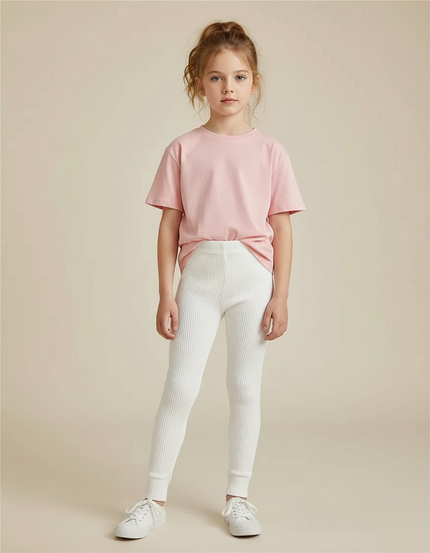 Pantalon Blanc Côtelé Enfant Confortable Rayé - Maille