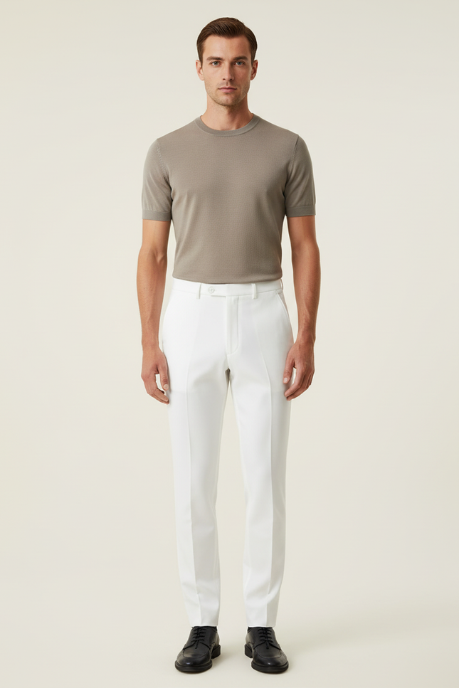 Pantalon Blanc Homme Droit Élégant Classique Habillé - Gabardine