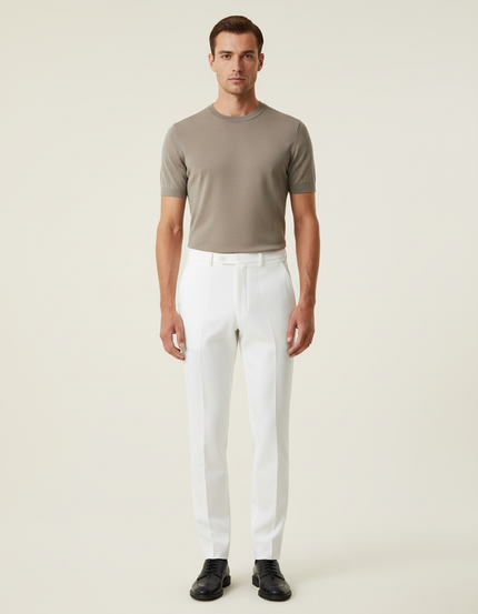 Pantalon Blanc Homme Droit Élégant Classique Habillé - Gabardine