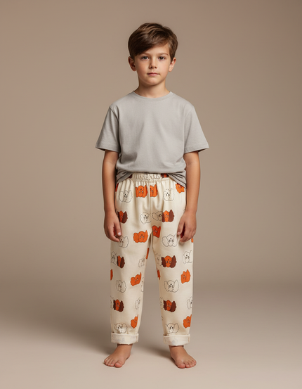 Pantalon Blanc Coton Ample Imprimé Chiot Enfant - Molleton