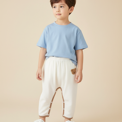 Pantalon Blanc Côtelé Bébé Unisexe Décontracté Ours - Maille
