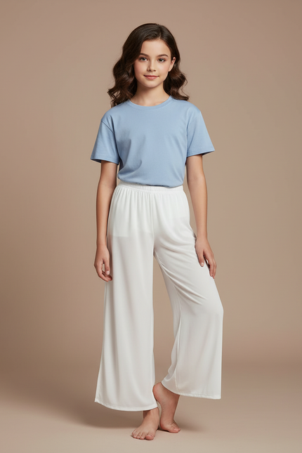 Pantalon Blanc Fluide Ample Décontracté Enfant - Viscose