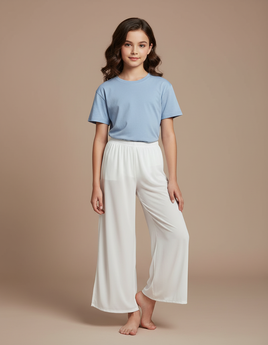 Pantalon Blanc Fluide Ample Décontracté Enfant - Viscose