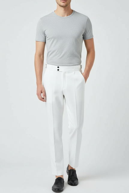 Pantalon Blanc Droit Habillé Élégant Homme - Gabardine