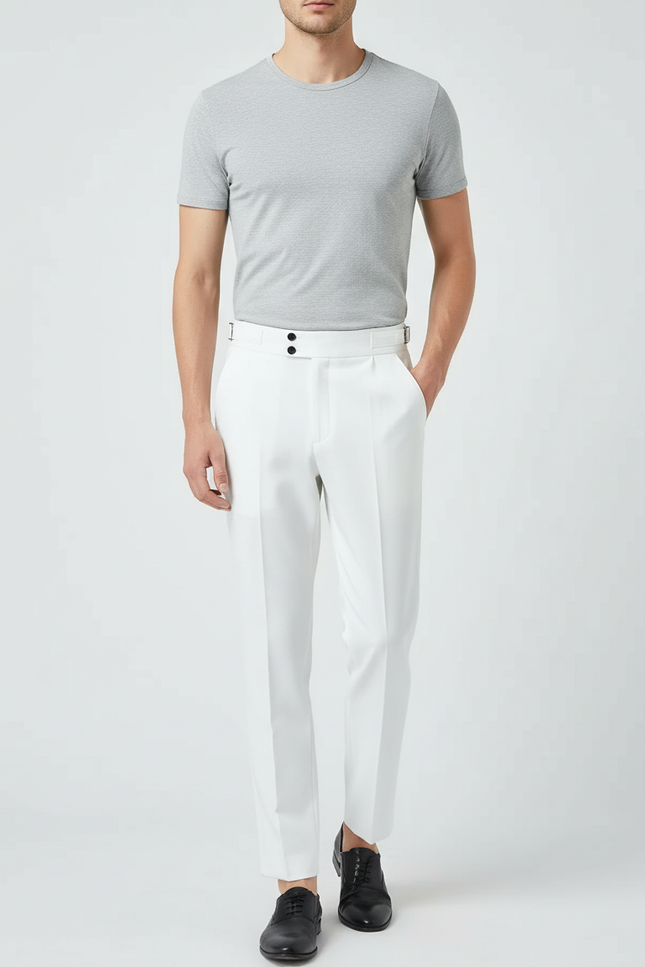 Pantalon Blanc Droit Habillé Élégant Homme - Gabardine