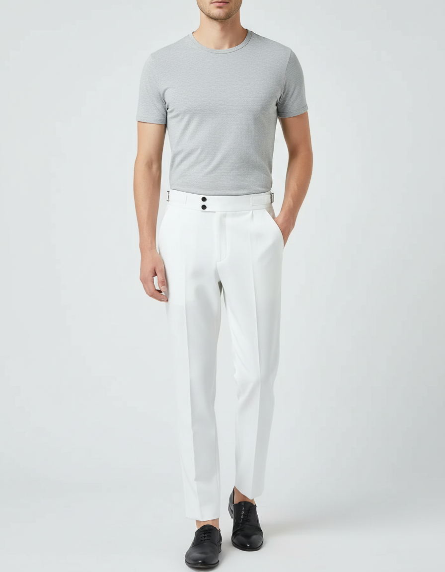 Pantalon Blanc Droit Habillé Élégant Homme - Gabardine