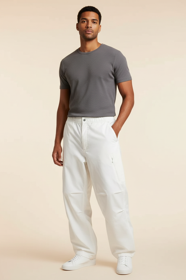Pantalon Blanc Ample Décontracté Homme Coton Léger