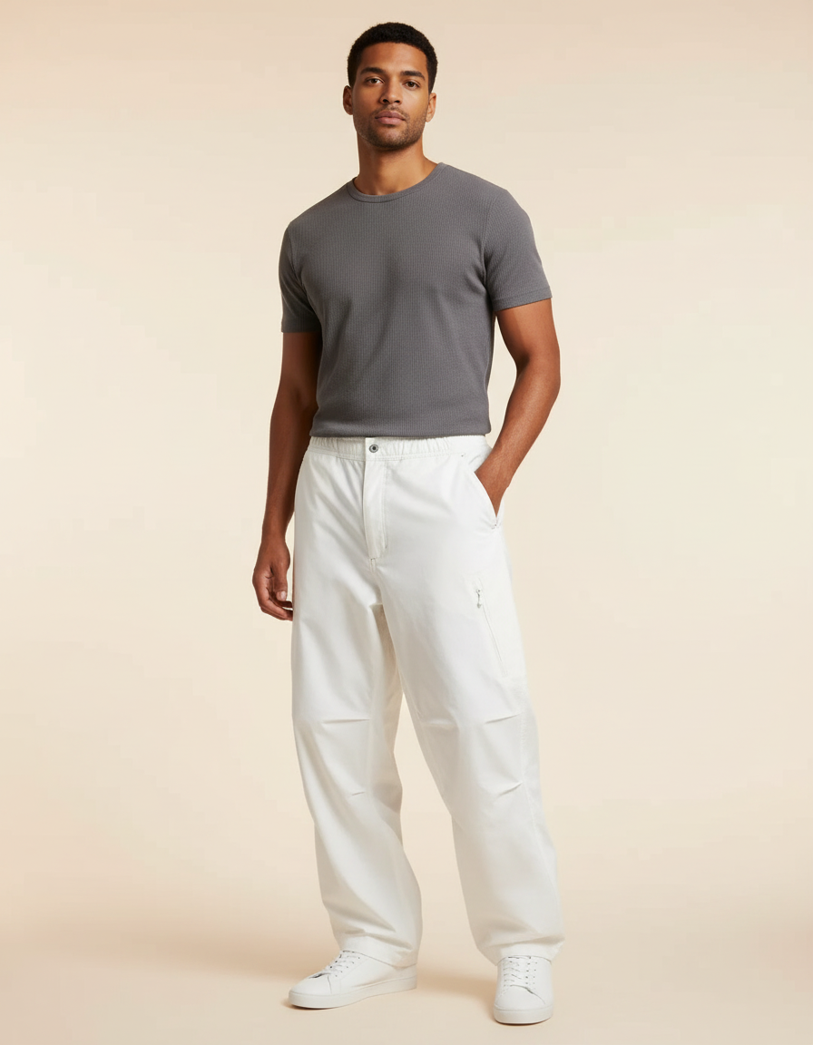 Pantalon Blanc Ample Décontracté Homme Coton Léger