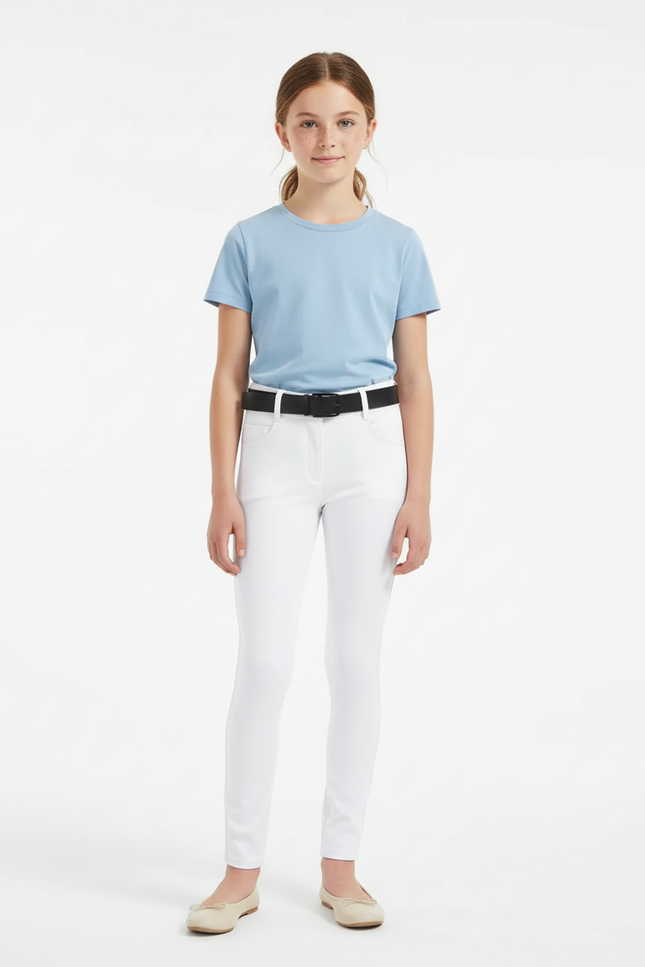 Pantalon Blanc Équestre Slim Confortable Fille - Polyester