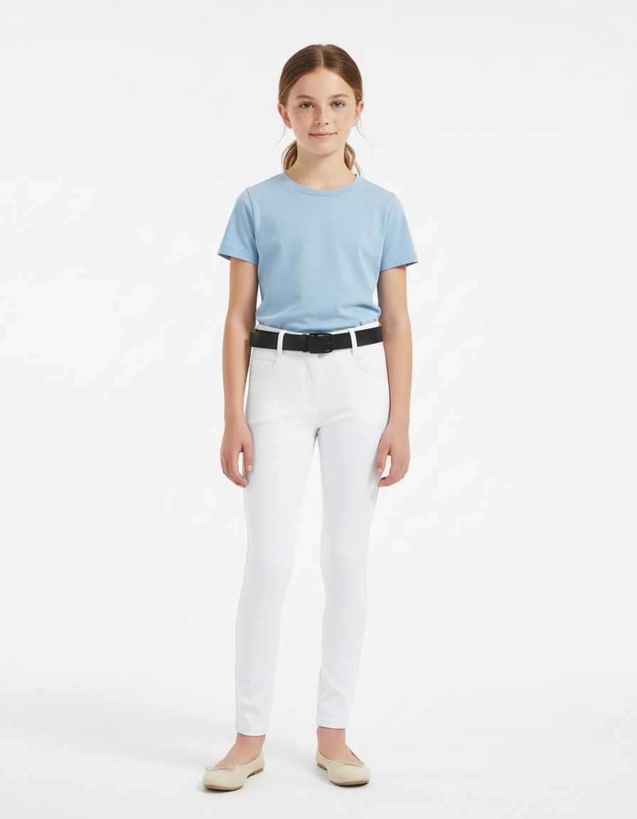 Pantalon Blanc Équestre Slim Confortable Fille - Polyester