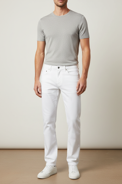 Pantalon Blanc Homme Droit Décontracté Coton