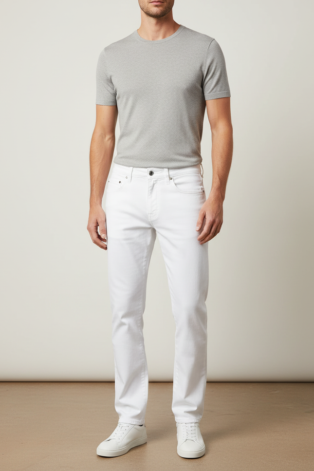 Pantalon Blanc Homme Droit Décontracté Coton