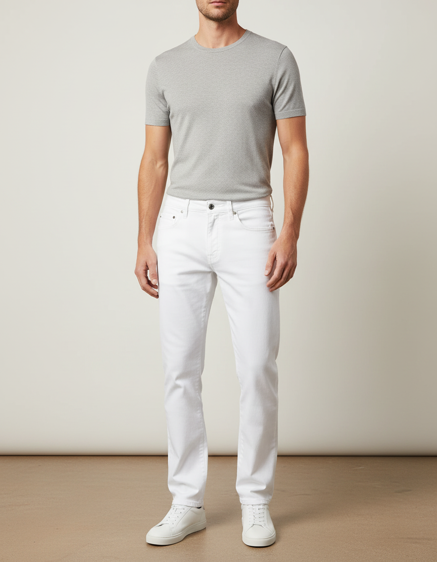 Pantalon Blanc Homme Droit Décontracté Coton