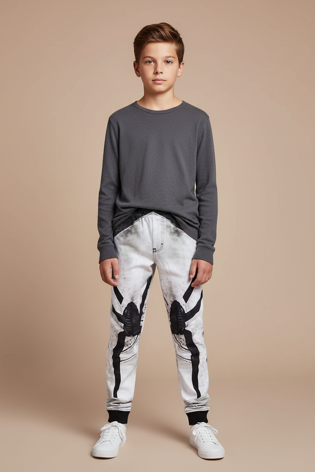 Pantalon Blanc Imprimé Araignée, Décontracté, Garçon - Molleton