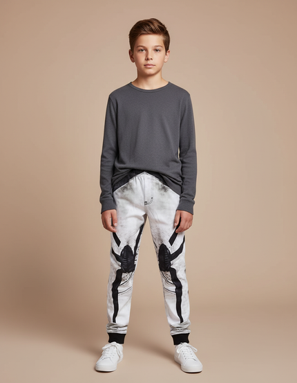 Pantalon Blanc Imprimé Araignée, Décontracté, Garçon - Molleton