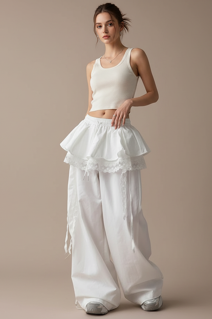 Pantalon Blanc Dentelle Femme - Coton