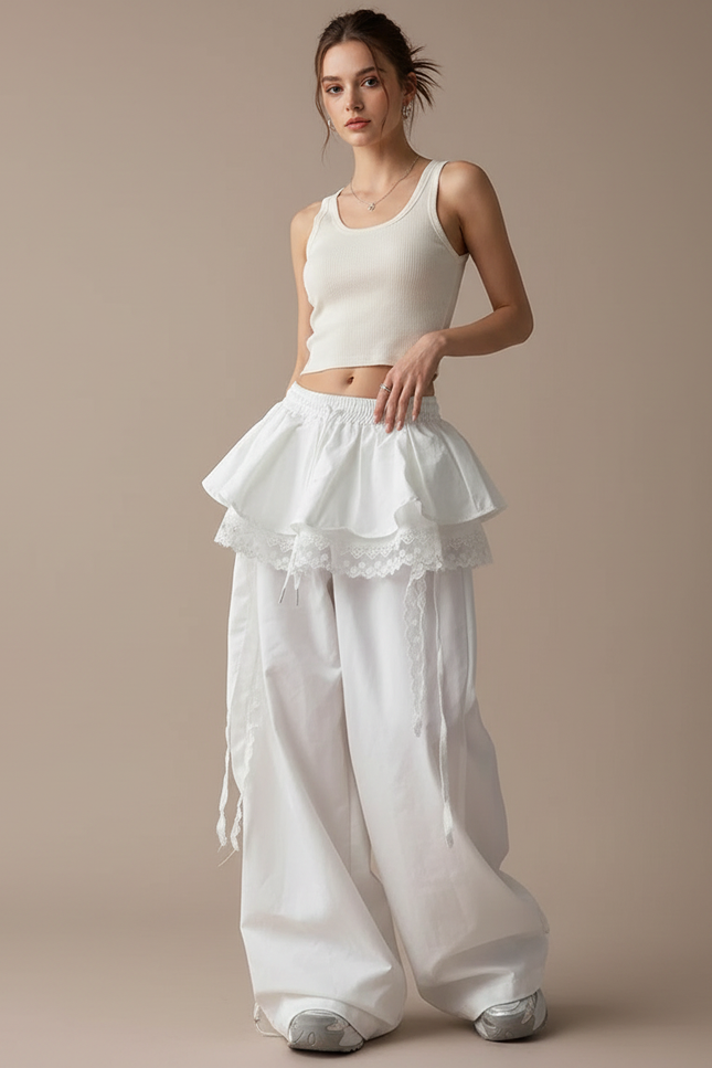 Pantalon Blanc Dentelle Femme - Coton