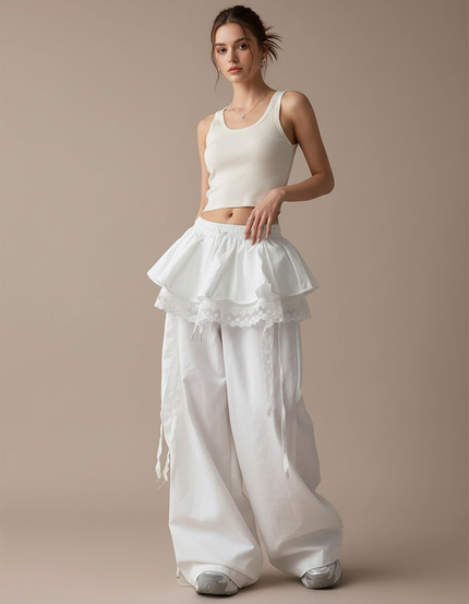 Pantalon Blanc Dentelle Femme - Coton