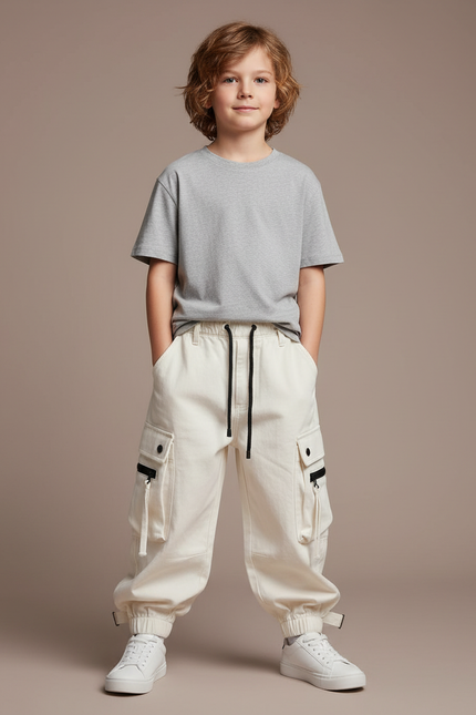 Pantalon Cargo Blanc Garcon - Toile