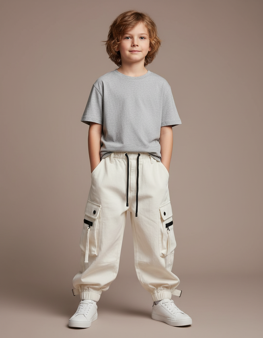 Pantalon Cargo Blanc Garcon - Toile