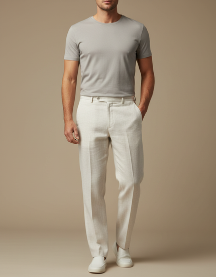 Pantalon Blanc Lin Droit Décontracté Élégant Homme