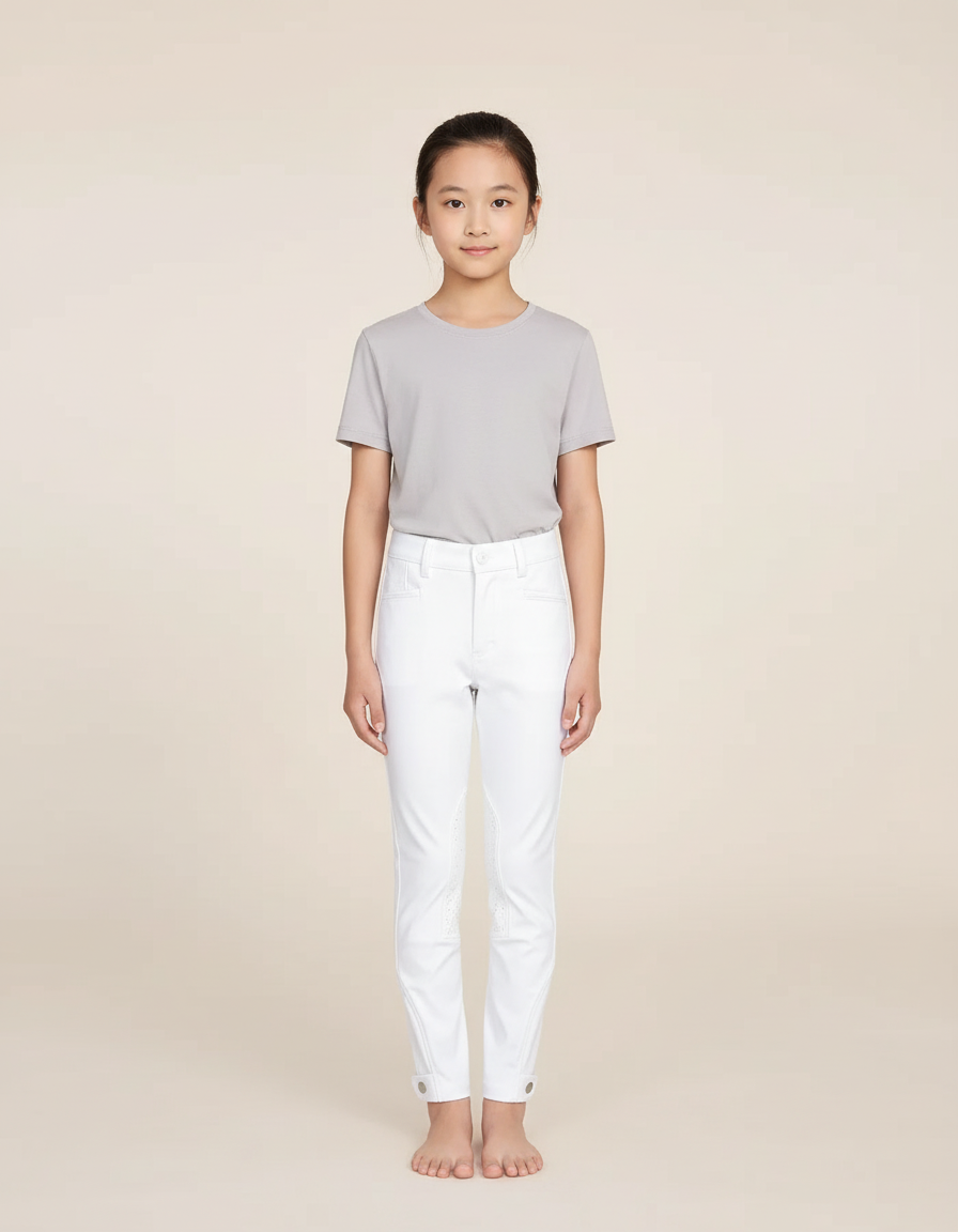 Pantalon Blanc Équestre Enfant Silicone Stretch - Polyester