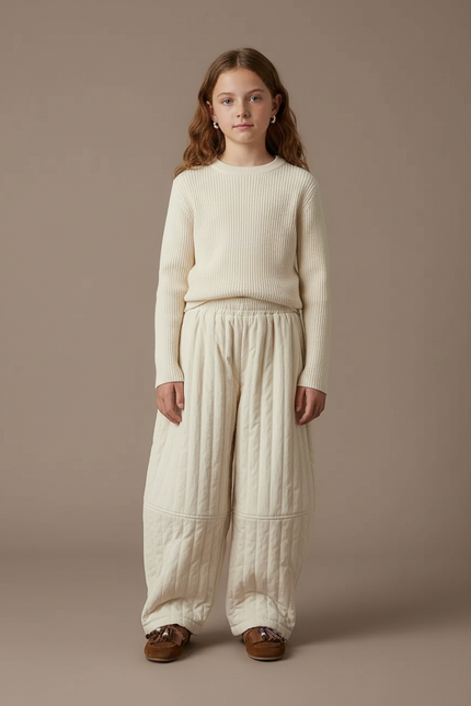 Pantalon Blanc Matelassé Ample Enfant Chaud Décontracté Côtelé - Molleton