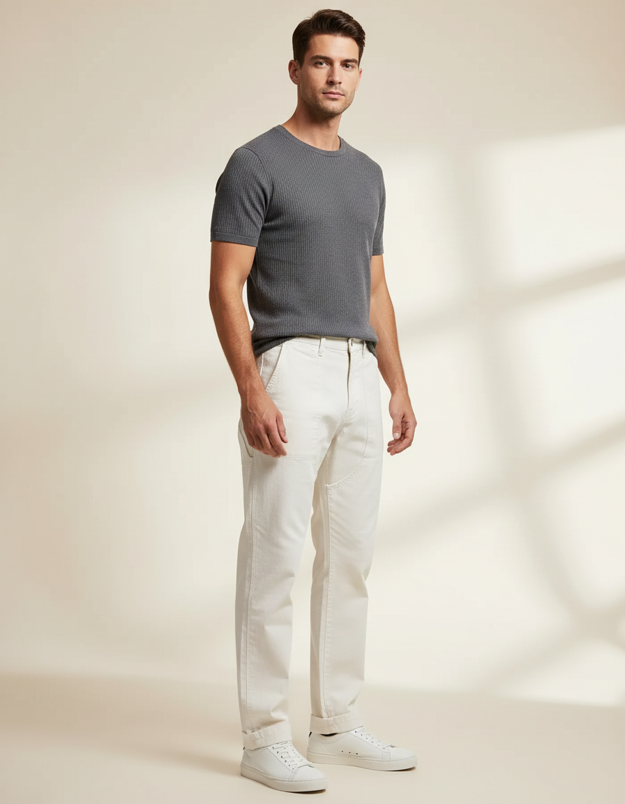 Pantalon Blanc Homme Coton - Toile